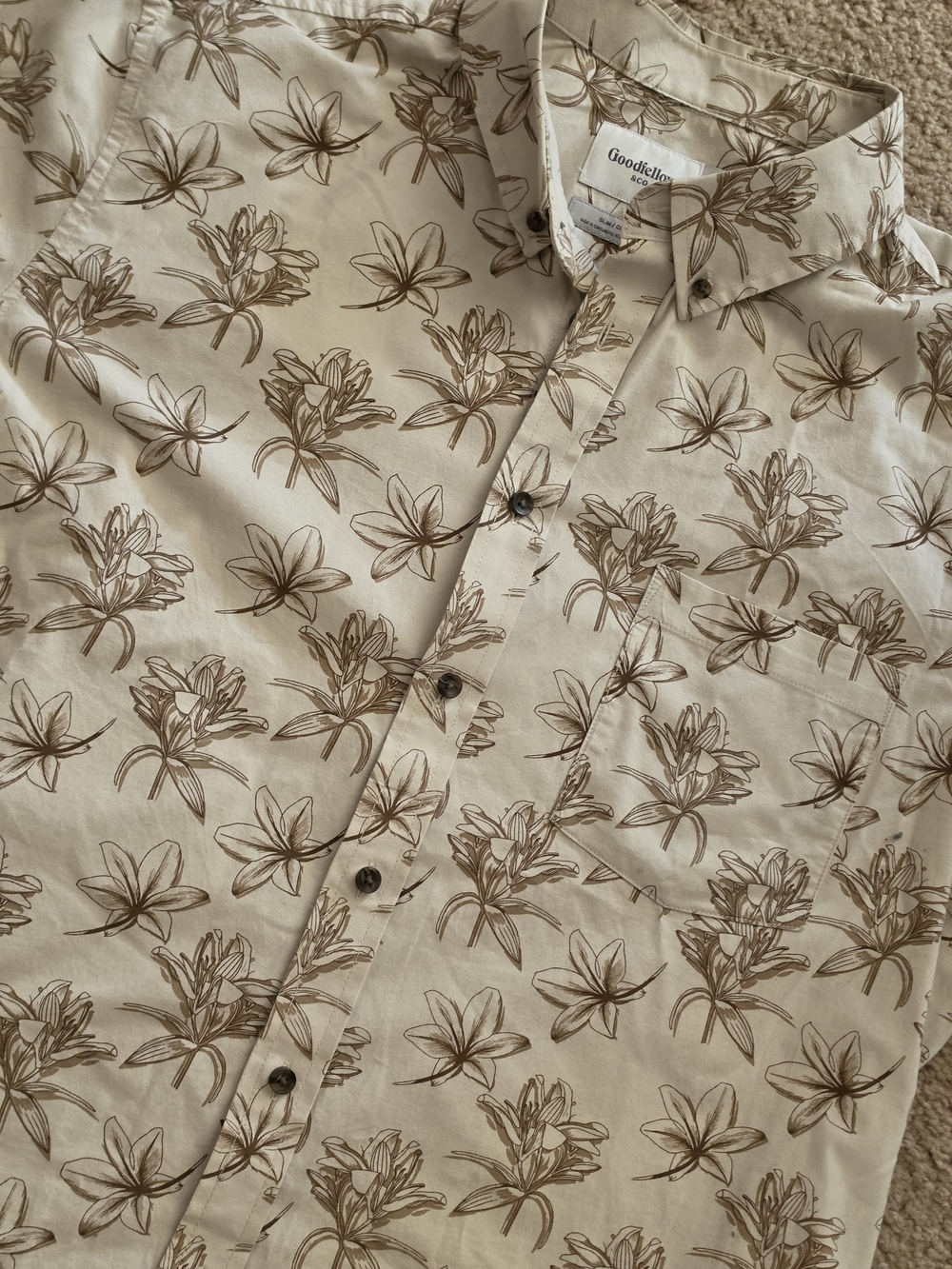 Goodfellow & Co. Beige And Brown Floral Button-Up Shirt XL
